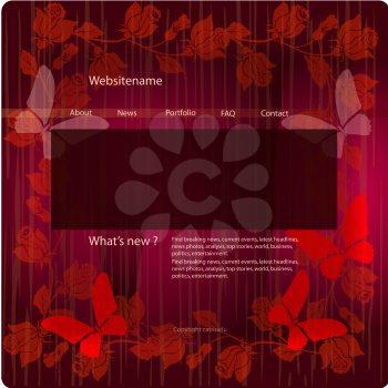 Royalty Free Clipart Image of a Web Design on a Red Background With Flowers and Butterflies